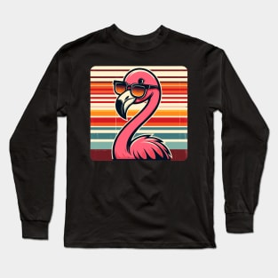 Cool Retro Flamingo in Sunglasses 70s 80s 90s Funny Flamingo Long Sleeve T-Shirt